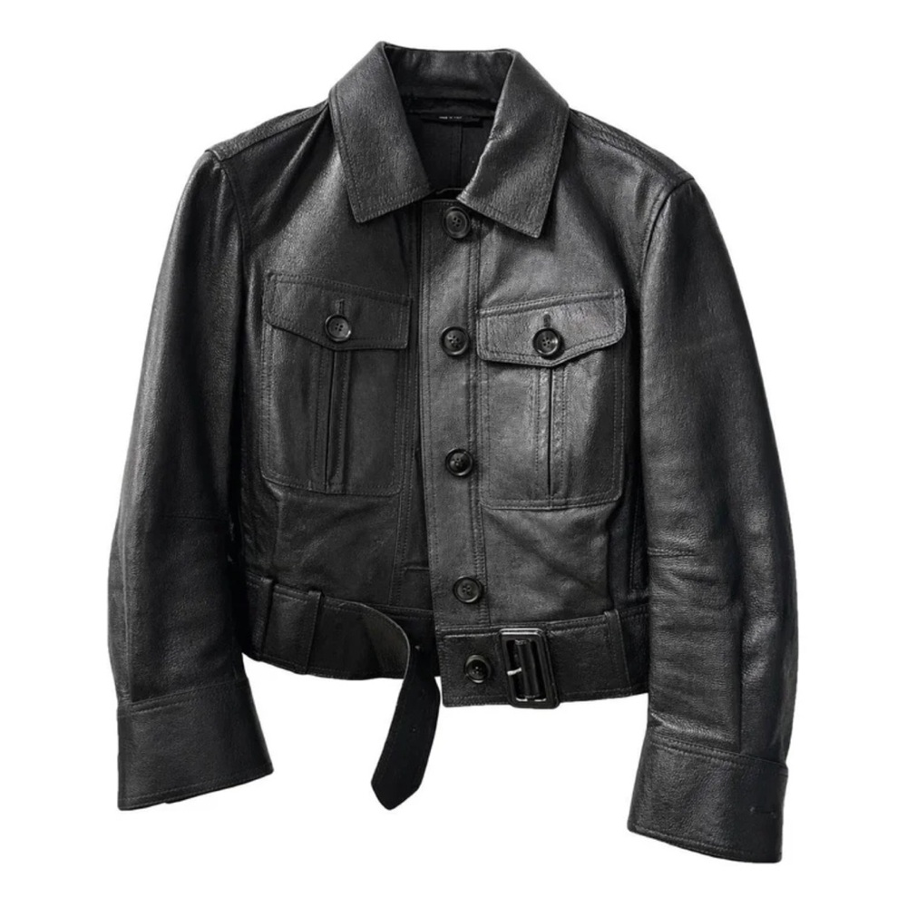 Tom Ford Black Leather Bomber Jacket with Belt